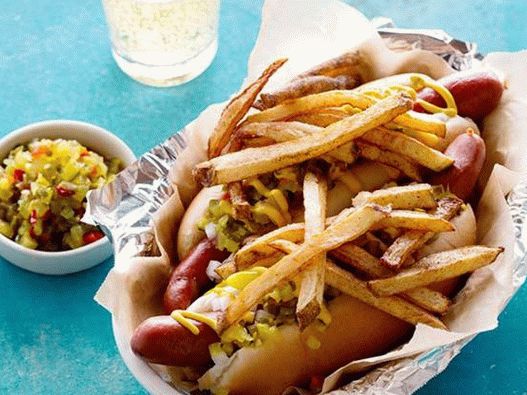 Chicago-style, hot dog, s, nakládaná zelenina