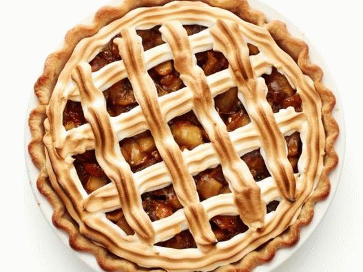 Foto, mandle, jablko, koláč, s, pusinka