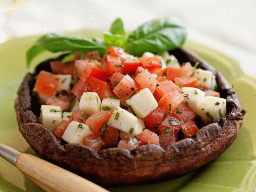 Foto, Caprese, salát, do, houba, čepice, dále, grill