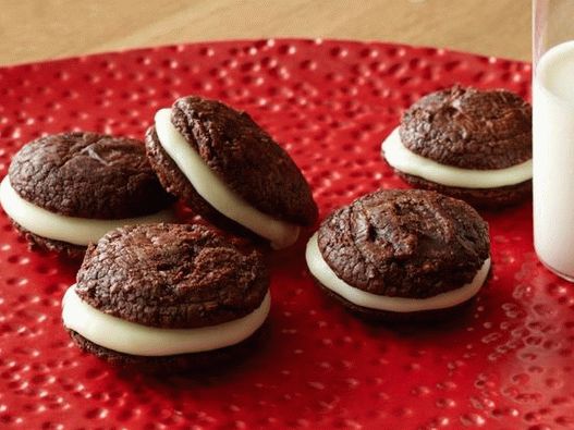 Foto, čokoláda, sendvič, sušenka, plněný, s, běloba, karamelized, čokoláda