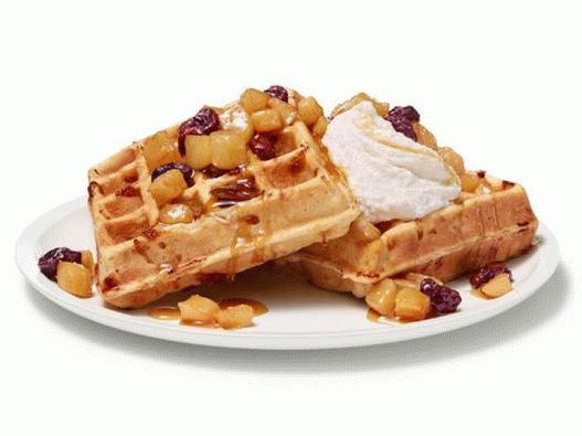 Photo Curd vafle s cherry a hruškovým kompotem