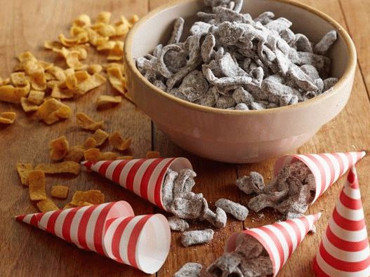 Foto předkrm čokolády, arašídového másla a kukuřičných lupínků